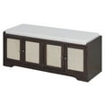 thumbnail image 3 of 2-Tier Storage Bench Cabinet, 47" Entryway Shoe Bench with Cushion, Wood Shoe Organizer with Adjustable Shelves, Rattan Doors, for Living Room,Hallway, 3 of 9