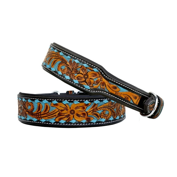Affilare Leather Dog Collar Western Style Heavy Duty Hand Tooled Adjustable Padded Soft for Puppies and Big Dogs 10AB110-S
