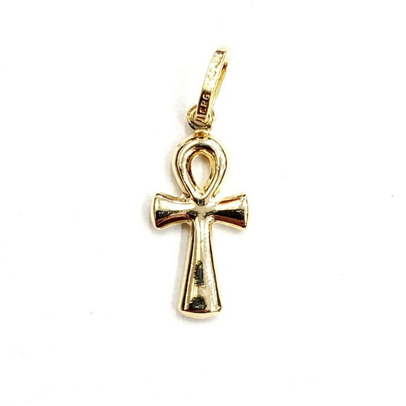 14k yellow gold tiny Egyptian ankh cross hollow pendant religious jewelry 0.7g