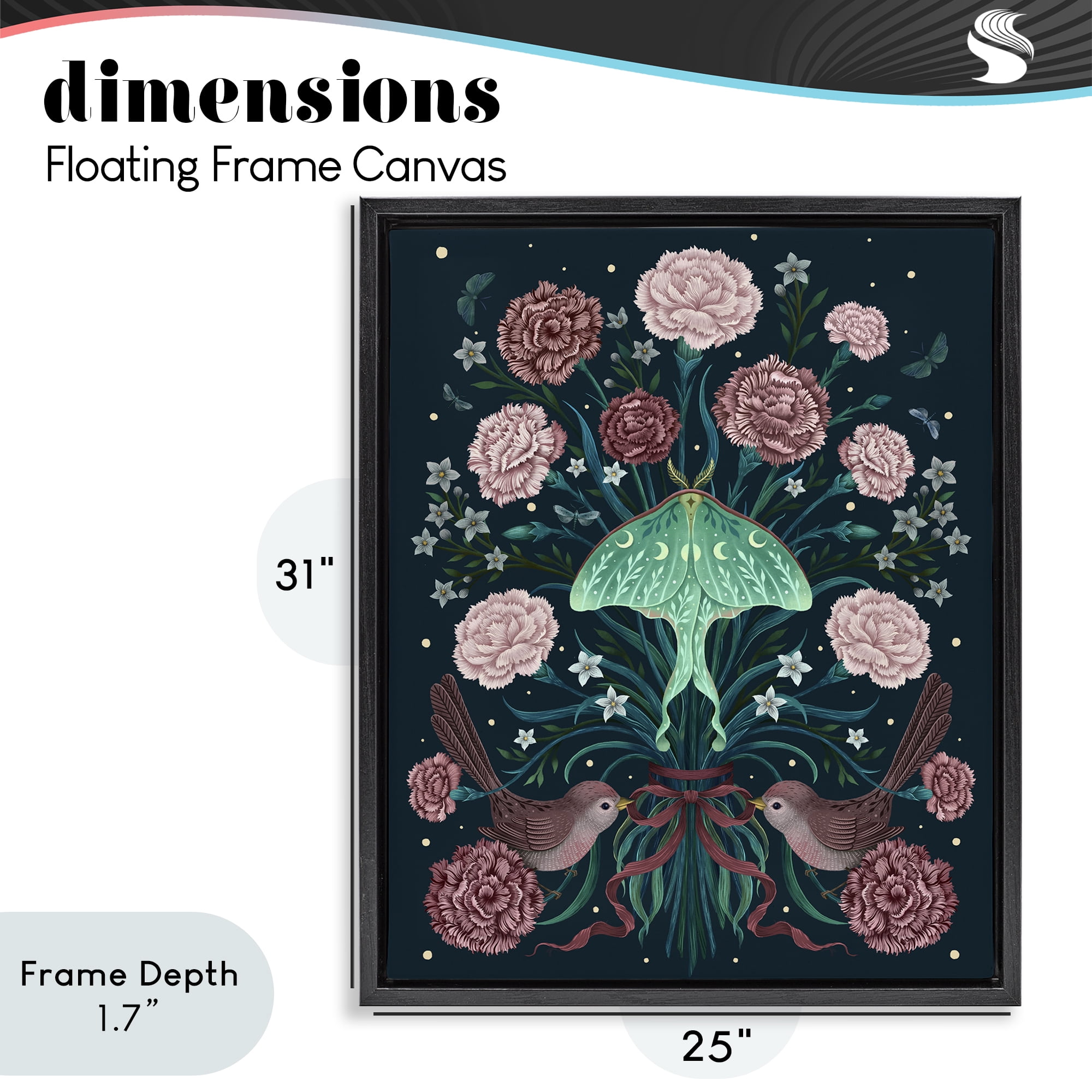 Stupell Industries January Carnations & Moth Black Framed Floater Canvas Wall Art, design by Episodic Drawings