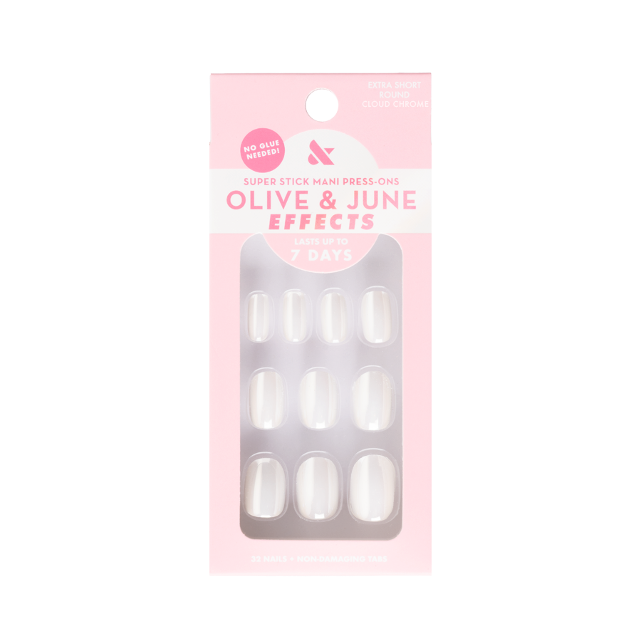 Olive & June Super Stick Mani Round Extra Short Press-On Tabs, Cloud Chrome, 32 Pieces
