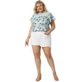 thumbnail image 3 of Women's Plus Size Top Floral Lace Panel Keyhole Back Flare Sleeve Blouse Lake Blue 2X, 3 of 7