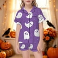 thumbnail image 2 of HEVRJEWJD Girls Halloween Print Short Sleeve Top With Shorts Pajamas Kids Button-Down Nightwear Loungewear Purple8 3-4 Years, 2 of 5