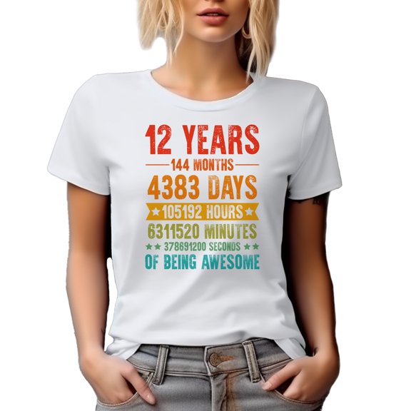 12 Years of Being Awesome, Anniversary Celebration, White T-Shirt, Small