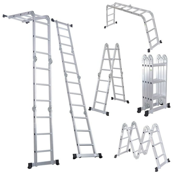 LUISLADDERS Extension Ladder 12.5 ft 7 in 1 Step Ladder 330 lbs EN 131 Standard