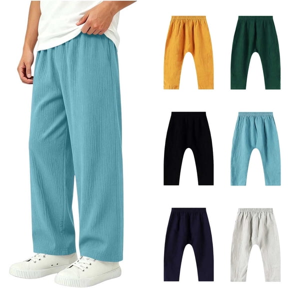 Pretxorve Kids Girls Boys Summer Pants Solid Elastic Waist Ankle Length Casual Sport Bottoms Sizes 0-8Y