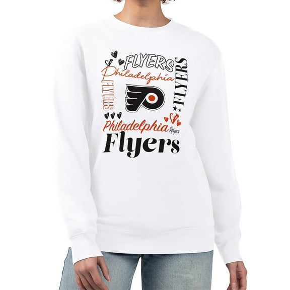 Women's G-III 4Her by Carl Banks White Philadelphia Flyers Collage Graphic Fleece Long Sleeve Pullover Sweatshirt