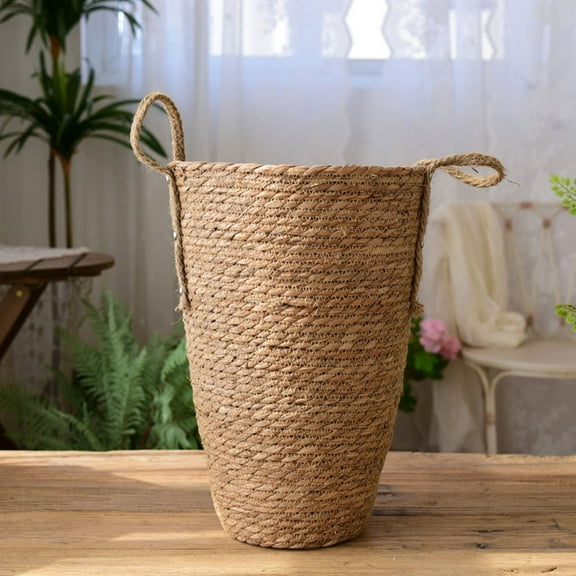 HONMEET Woven Plant Display Basket Straw Plastic Coating 1Pack 11.4X7.5X7.5In