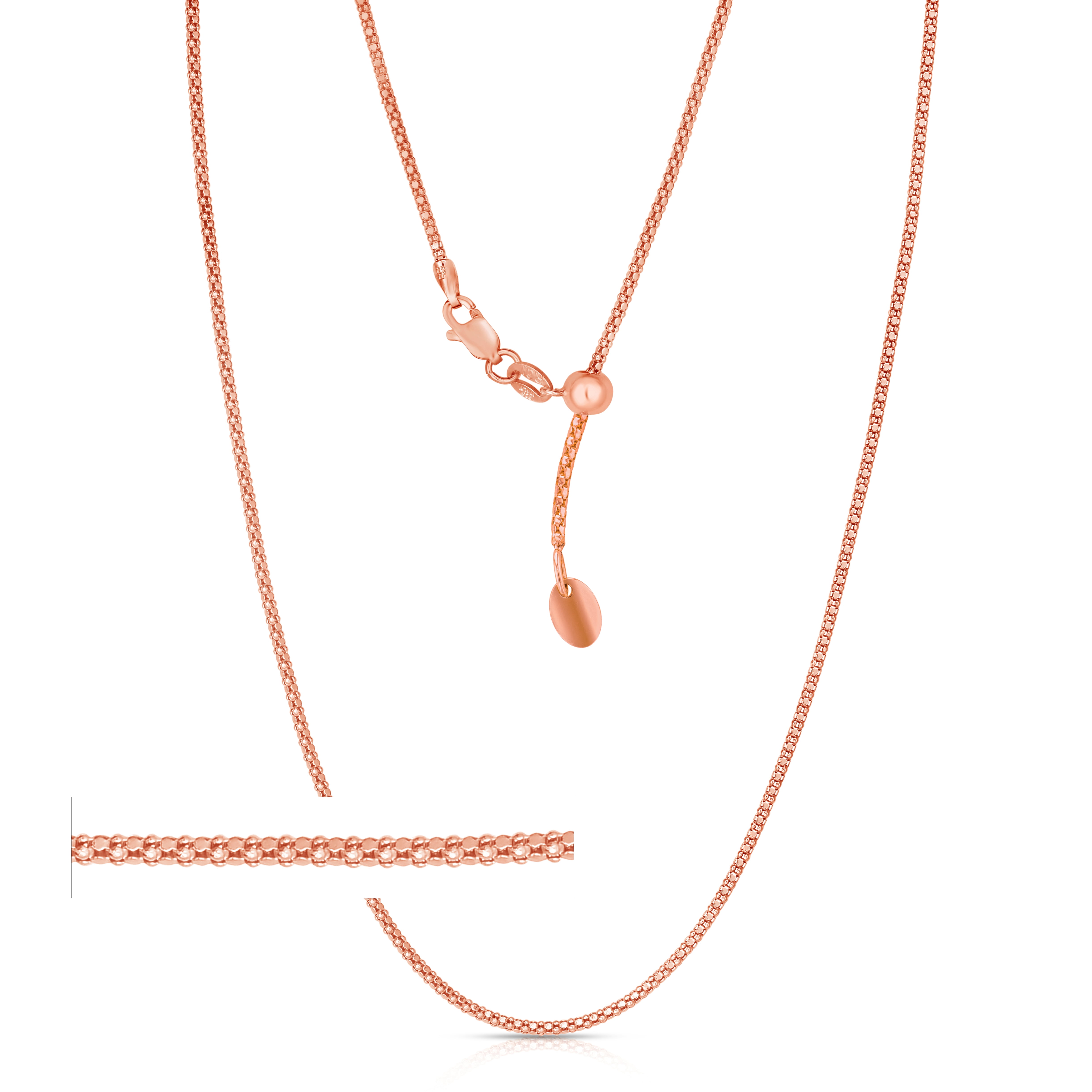 Floreo 14k Yellow Gold or White Gold or Rose Gold 1.5mm Adjustable Round Popcorn Chain with Heart Charm Necklace