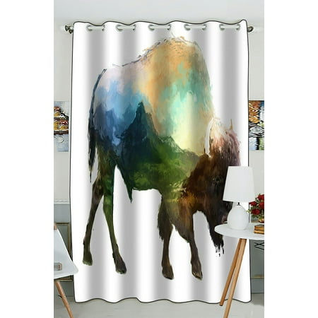 Mountain Blackout PHFZK Animal Art Window Curtain, The Bison Mountain Window Curtain Blackout Curtain For Bedroom living Room Kitchen Room 52x84 inches One Piece ()