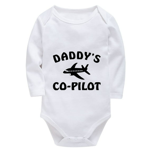 Daddy's Co-Pilot Clothing New Born Long Sleeve Baby Boy Romper Summer White 12 Month Boy Onsies