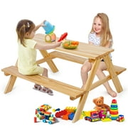 Kids Picnic Table Set Toddler Table Babies Children Chair Bench Set in Backyards Lawns Garden and Beaches Wooden Outdoor Activity Table