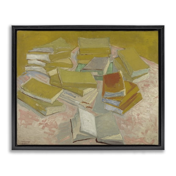 Stupell Industries Classical Piles of French Novels Education Painting Black Floater Framed Canvas Art Print Wall Art, 21 x 17