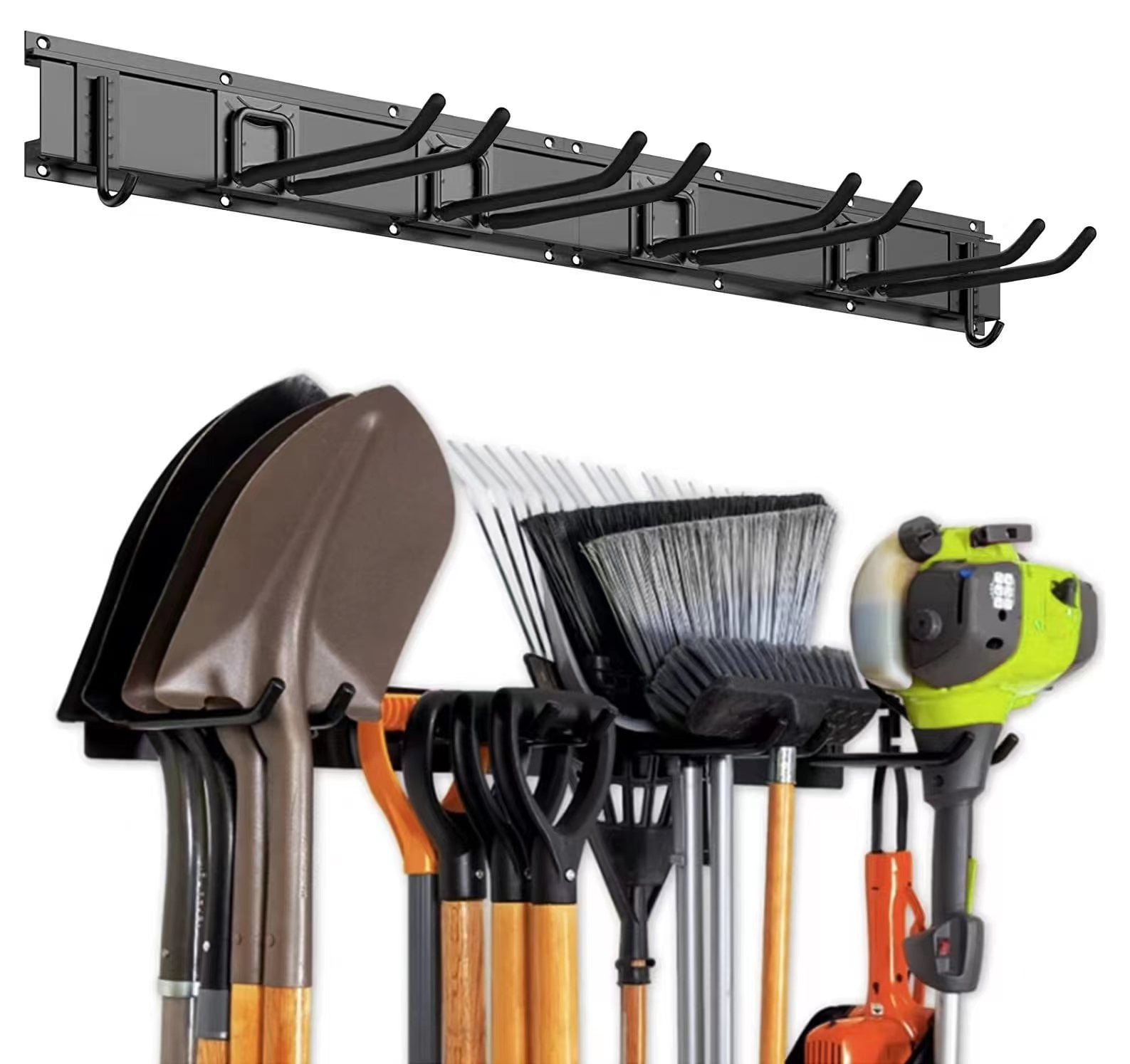 Tool Storage Rack with 6 Assorted Hooks and Large Mesh Basket for