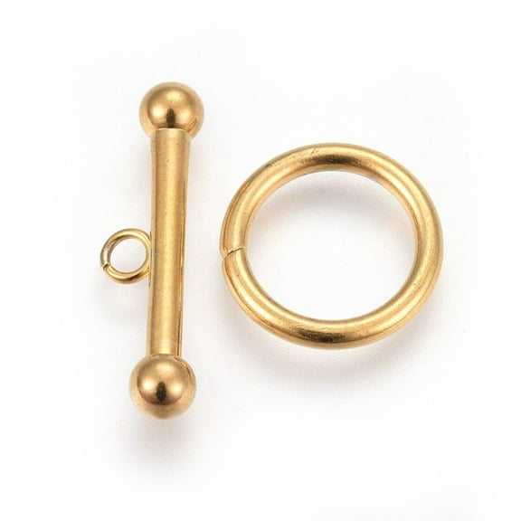2Set 304 Stainless Steel Toggle Clasps Golden ring: 15x2mm bar: 7x24x4.5mm Hole: 2.3mm