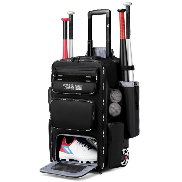 Bolsa rodante de béisbol GOTECH con gancho para vallas, 70 litros de capacidad, negra