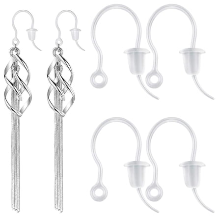 100pcs Clear Plastic Earring Hooks Ear Wire with Loop French Fish Hooks and 100pcs Transparent Earring Stoppers for DIY Earrings Jewelry Making Craft Decoration