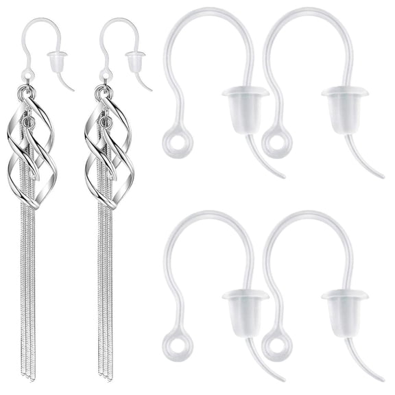 100pcs Clear Plastic Earring Hooks Ear Wire with Loop French Fish Hooks and 100pcs Transparent Earring Stoppers for DIY Earrings Jewelry Making Craft Decoration