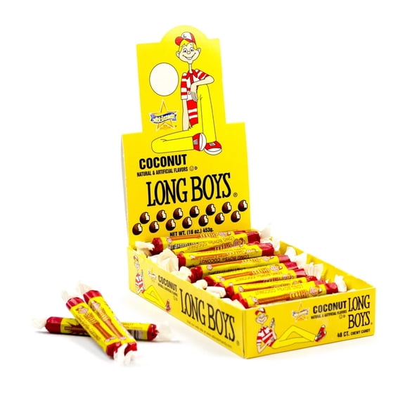 Atkinson Coconut Long Boys Candy,  48 Count (16 Ounce) Display Box