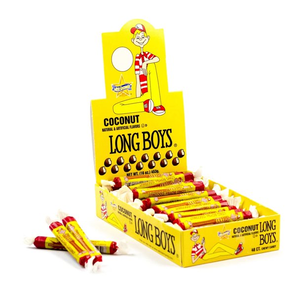 Atkinson Coconut Long Boys Candy, 48 Count (16 Ounce) Display Box