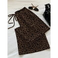 thumbnail image 2 of Women Drawstring Elastic Waist Wide Leg Pants, Leopard Print Flowy Trousers for Summer Beach Vacation, 2 of 7
