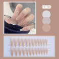 thumbnail image 3 of 24pcs Long Nude Press On Nails White Border Lines Design Fake Nails Full, 3 of 4