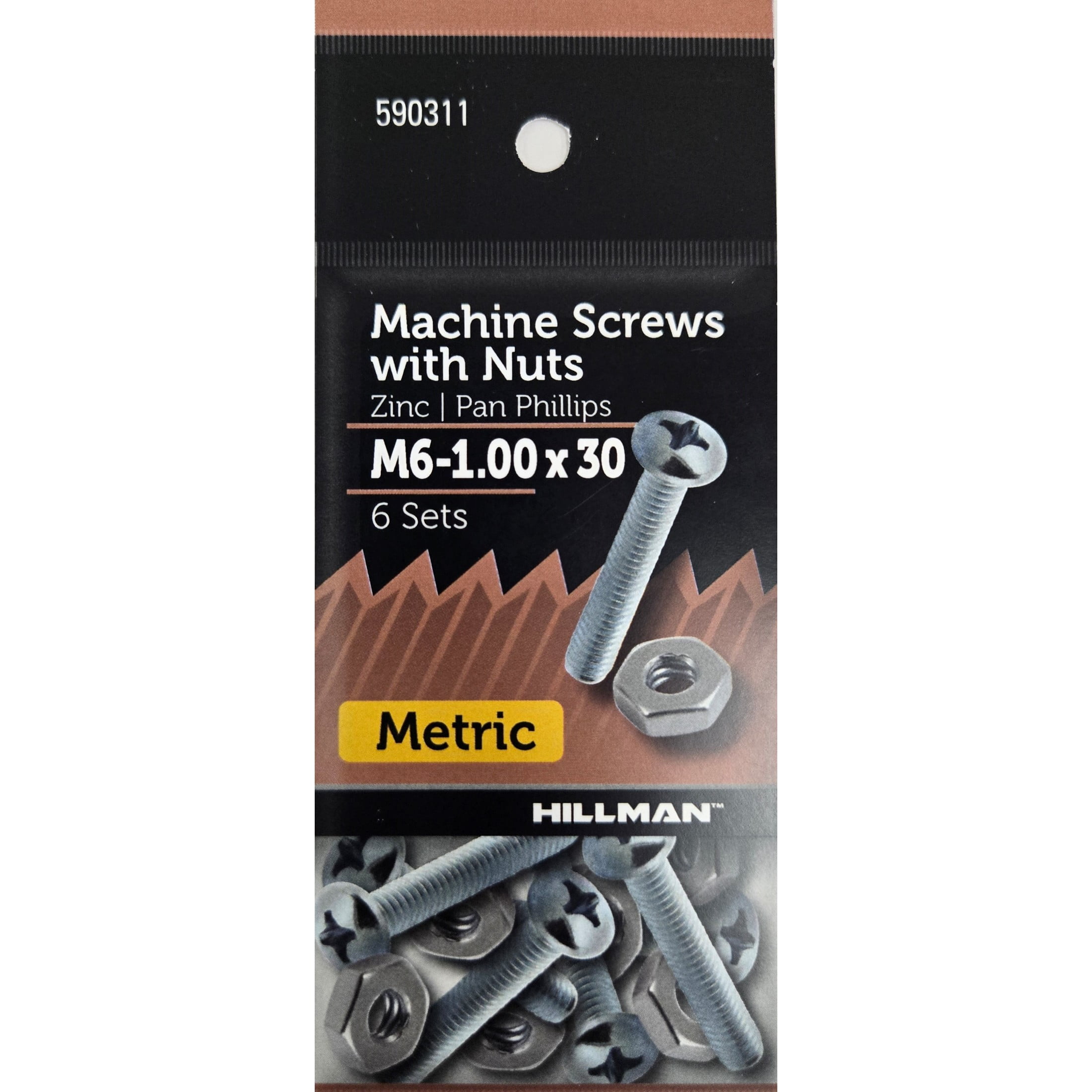 (6 pack) Hillman Pan Head Phillips Machine Screw M6-1.00 X 30, Zinc, Steel, 6 Sets