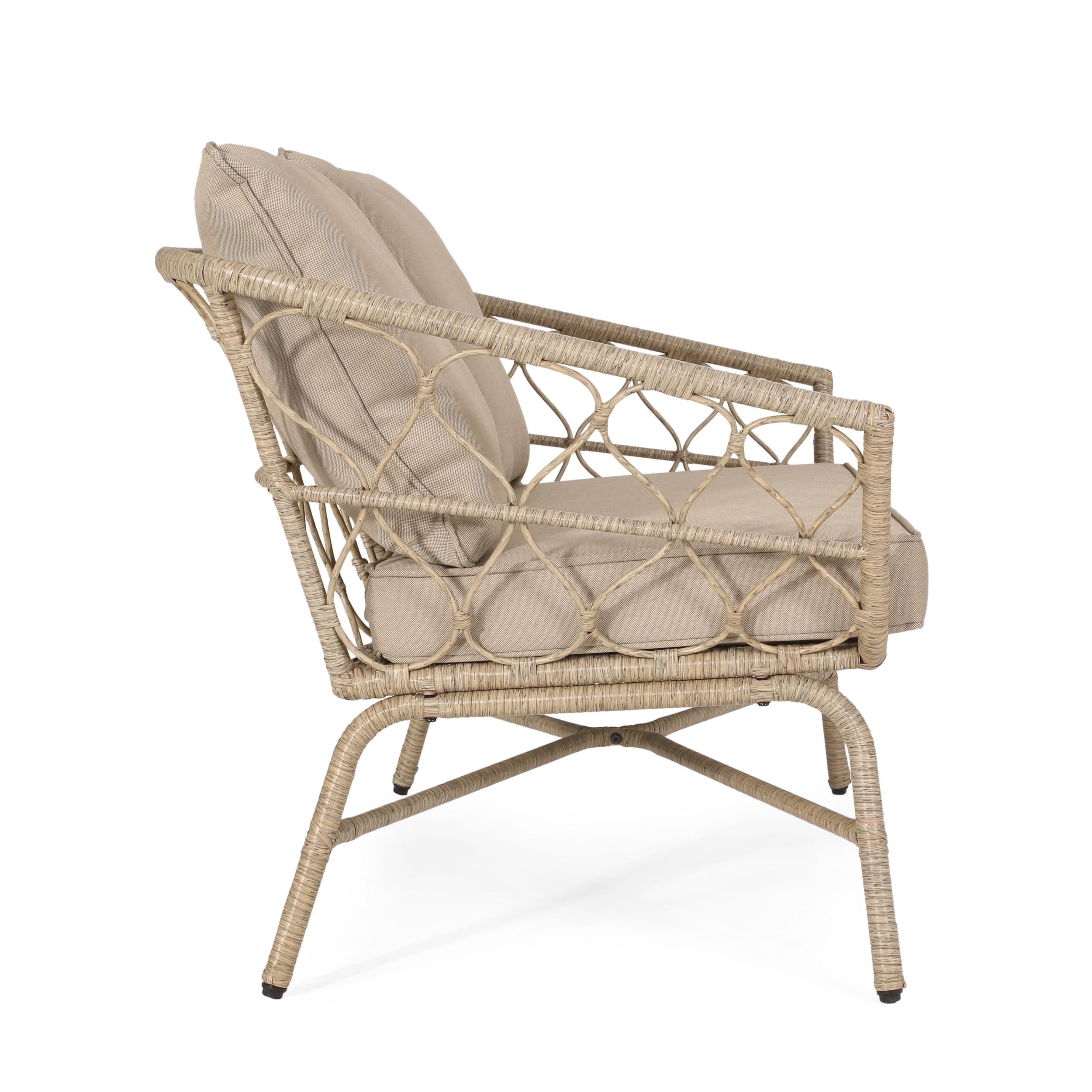 Outdoor Wicker Weave Double Seat Sofa, Leisure Couch for Patio Garden, Light Brown and Beige