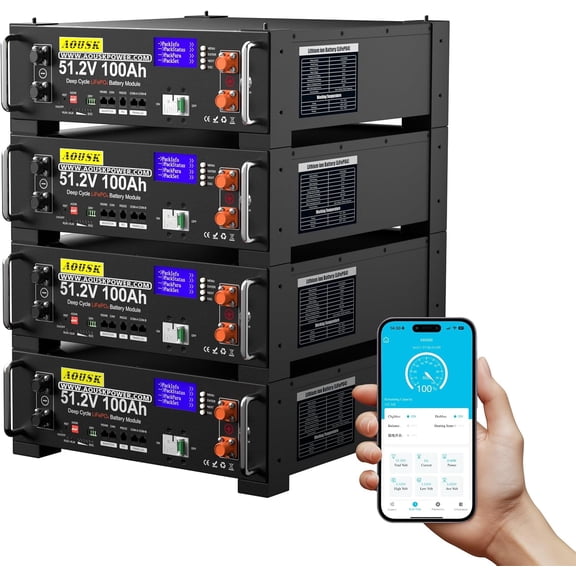 48V 400Ah LiFePO4 Lithium Battery (4 Pack 48V 100AH) with 100A BMS, 20.48kWh Capacity, Server Rack Battery with Bluetooth, 6000 Deep Cycles, Ideal for Off-Grid, Solar