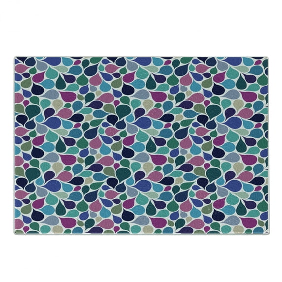 Abstract Cutting Board, Digital Raindrops Leafage Creative Contemporary Style Print, Decorative Tempered Glass Cutting and Serving Board, Small Size, Multicolor, by Ambesonne