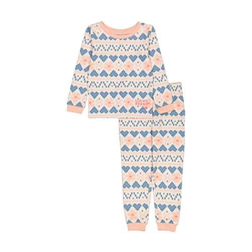 Lucky Brand Girls' Pajama Set, FAIR ISLE Hearts, 4T 