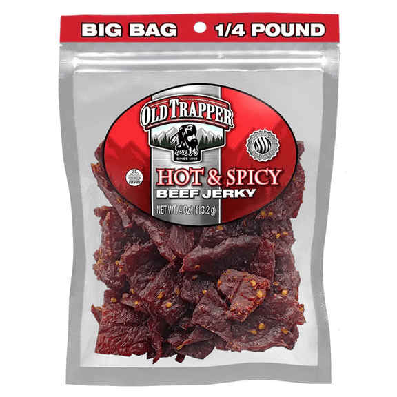 Old Trapper Hot & Spicy Beef Jerky, 4 oz Bag