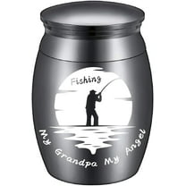 Human Small Keepsake Urns for Human Ashes Mini Cremation Urns Ashes Holder Share Urn Miniature Burial Funeral Jar 1.6 x 1.2Inch(Silver)-My Grandpa My Angel Fishing grey
