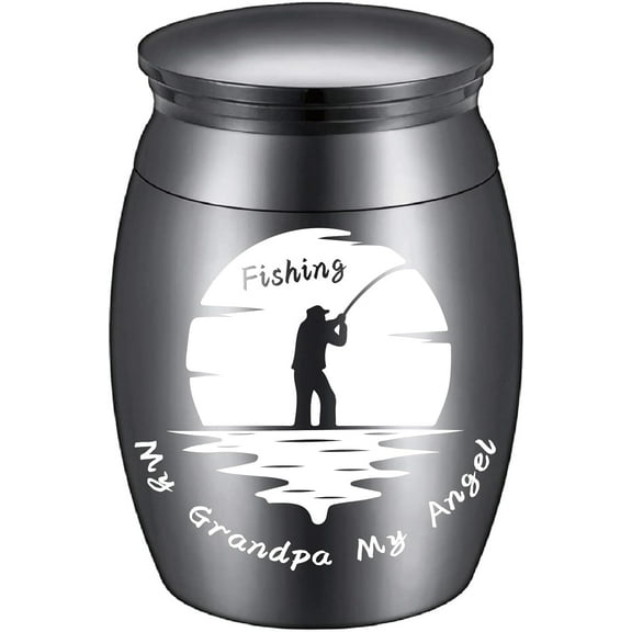 Human Small Keepsake Urns for Human Ashes Mini Cremation Urns Ashes Holder Share Urn Miniature Burial Funeral Jar 1.6 x 1.2Inch(Silver)-My Grandpa My Angel Fishing grey