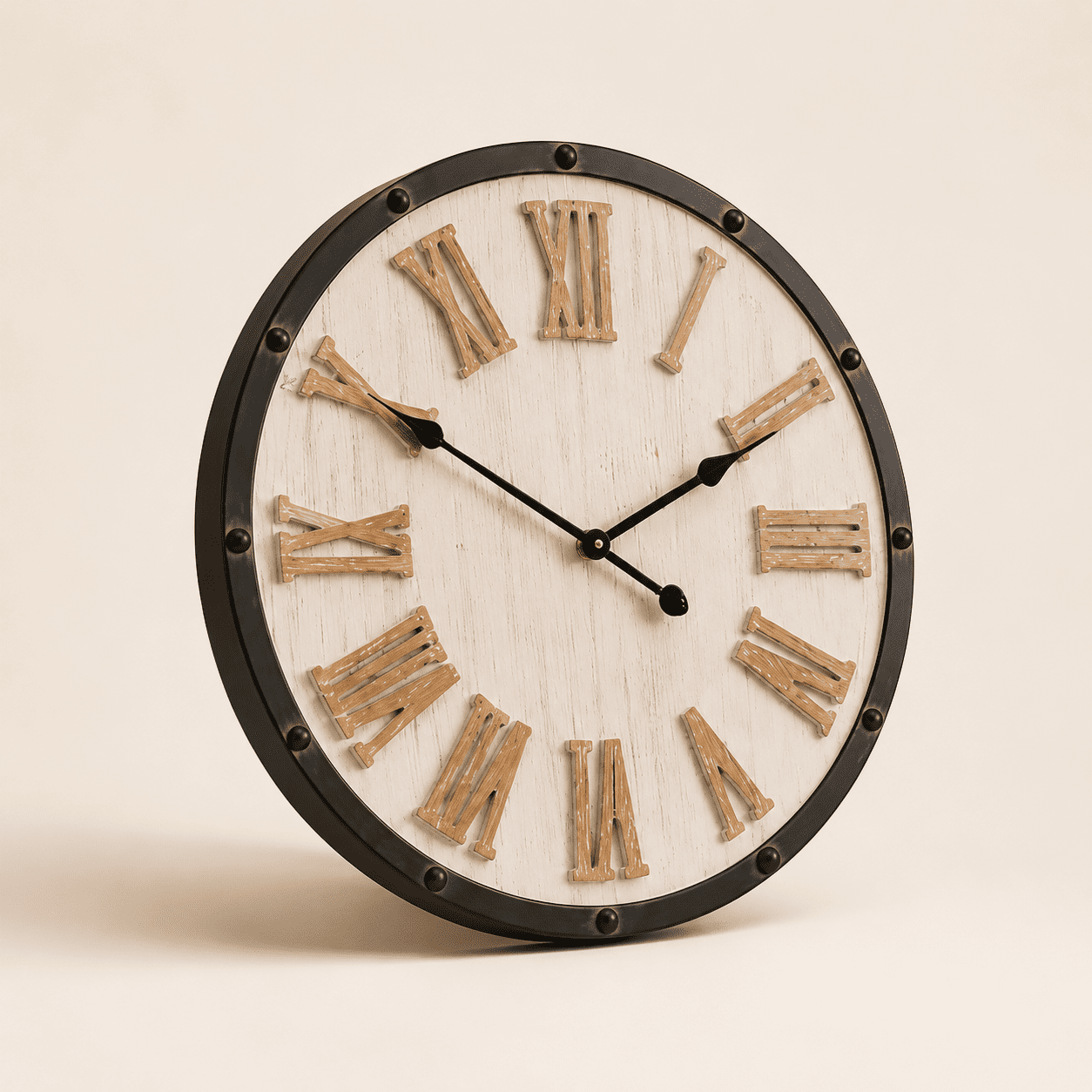 3 a 0 d 1512 bfbf 400 c b 962 92 effff 64851 . 048589961 b 65 e 3896808 af 1 a 51 e 2 e 8 b Distressed White Large 24 Inches Farmhouse Round Wall Clock with Roman Numerals - 3 a 0 d 1512 bfbf