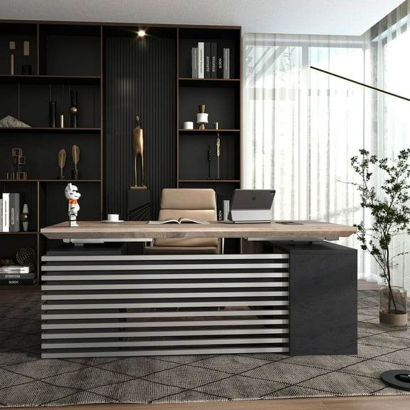 78.74inch Adjustable Height L Shaped Executive Desk with Left Return Cabinets