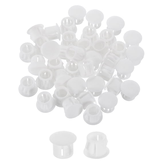 60Pcs Plastic Hole Plugs, 10mm(3/8") Flush Type Panel Plugs, Round Snap Knockout Locking Plugs for Furniture Insert End Caps Panels, White