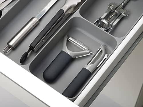 DrawerStore Compact Utensil Organizer For Kitchen Drawer Silverware, Flatware Tray, Large, Grey