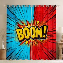 Feelyou Retro Boom Curtains Pack of 2 (42x84 Each) for Boys, Gamer Gaming Curtains Blackout, Blue Red Stripes Graffiti Bedroom Curtains, Blackout Curtains Bedroom Decor