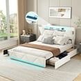 thumbnail image 3 of VEANERWOOD Queen Bed Frame with Storage Headboard and 4 DrawersUpholstered Plarform with Built in Charging Station and Adjustable Led Lights, Beige, 3 of 10