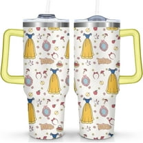 Cartoon Fairy Tale Princess Tumbler with Handle & Straw | Princesses Dress and Mirror | Travel Coffee Mug -Birthday/Christmas Gift to Girl/Women