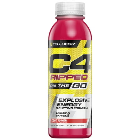 Cellucor C4 Ripped On The Go Pre Workout Energy Drink, Fruit Punch, 11.66 Fl Oz, 12 (Best Workout Regimen To Get Ripped)