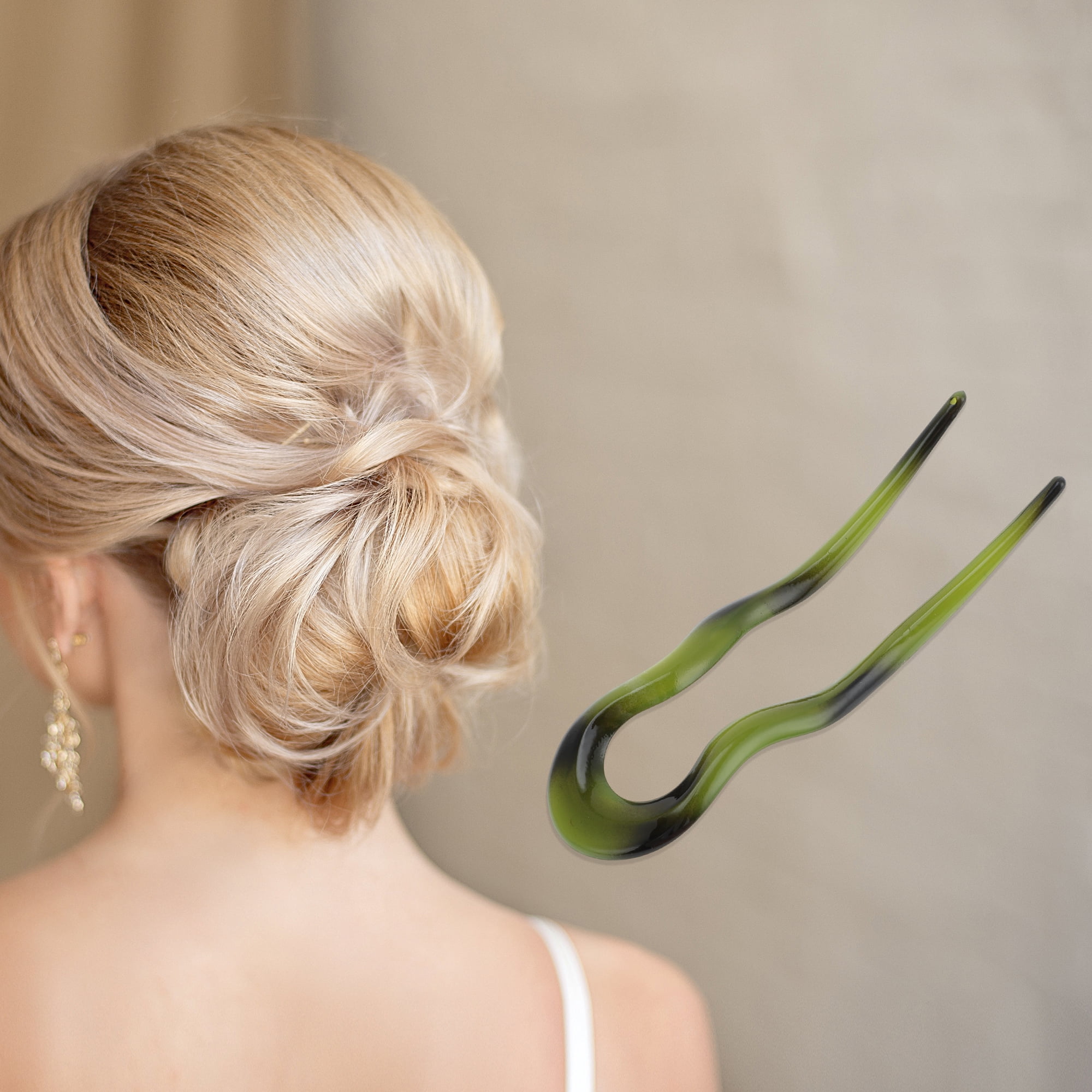 Unique Bargains Wave U-shaped Chignon Pin for Women 1 Pc Dark Green