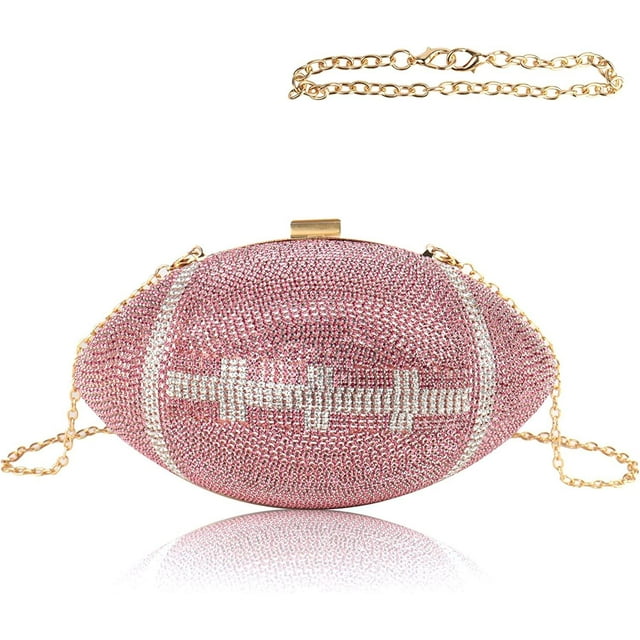 Football Bling Purse Rhinestone Clutch Purses for Women Crystal Ball Purse Rugby Ball Shaped Bag with Shoulder Chain