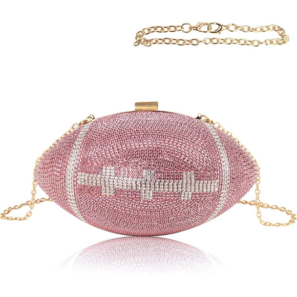 Football Bling Purse Rhinestone Clutch Purses for Women Crystal Ball Purse Rugby Ball Shaped Bag with Shoulder Chain