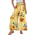 thumbnail image 2 of Womens Hawaiian Print Palazzo Pants Elastic High Waisted Ties Ruffle Hem Wide Leg Beach Pants with Pockets Orange XL, 2 of 5
