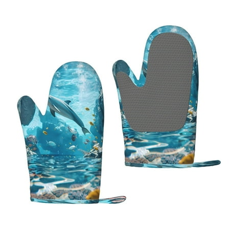 

Lafuoo Underwater Dolphin Scene Pattern Silicone Anti-Scalding Gloves Hanging Rope Gloves are Suitable for Kitchen Utensils for Kitchen Baking Cooking Outdoor Barbecue