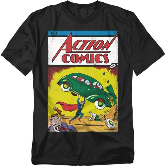 Superman T-Shirt Action No. 1 Unisex Graphic Tee For Men & Women Black 