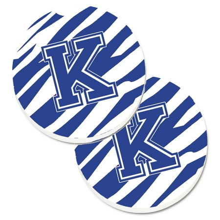 

Carolines Treasures CJ1034-KCARC Monogram Initial K Tiger Stripe Blue and White Set of 2 Cup Holder Car Coasters