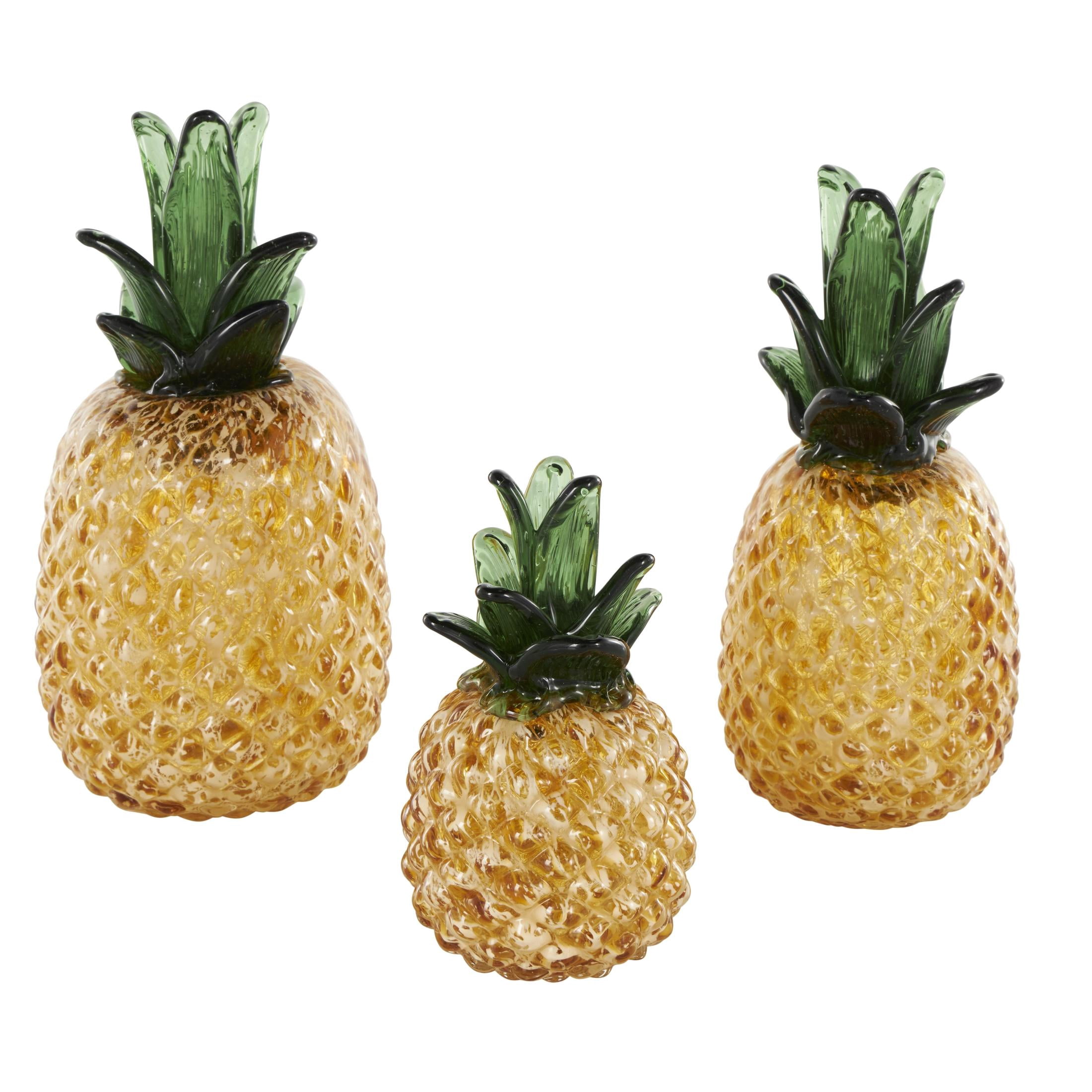 11", 10", 7"H Orange Glass Faceted Pineapple Fruit Sculpture, by DecMode (3 Count)